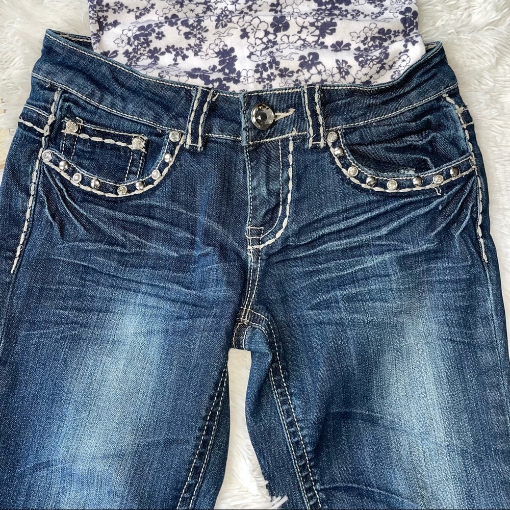 Miss Chic Jean Bermuda Embellished women’s Capris size 3 denim blue zip per - Picture 5 of 9